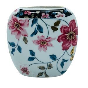 VTG Supreme Otagiri Japan Floral Porcelain Bud Vase Pink Rose Transfer Art Decor